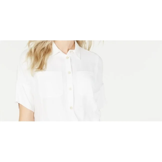 Oat Women's Boxy Button Front Shirt White Size X-Small