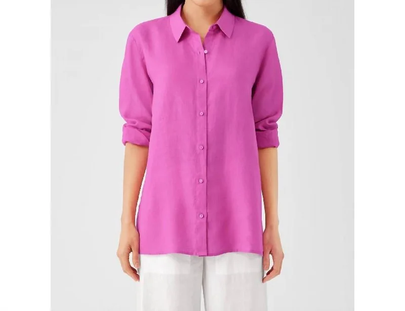 Organic Handkerchief Linen Classic Collar Shirt In Tulip