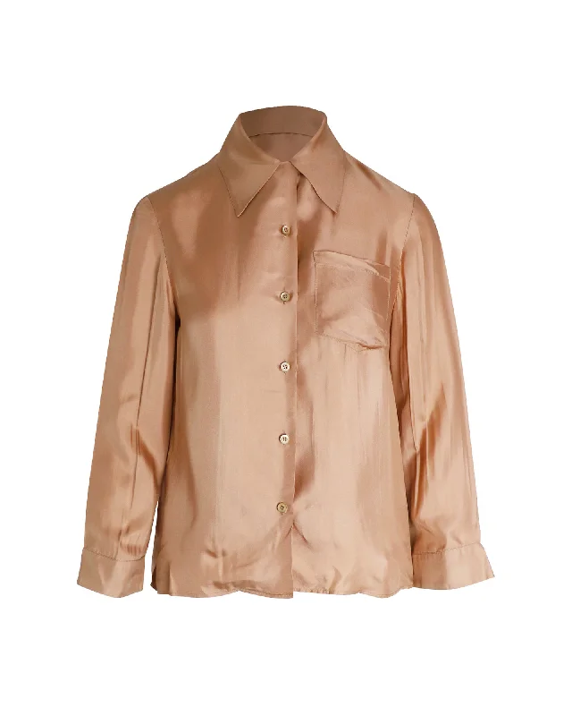 Prada Button Down Shirt in Peach Silk