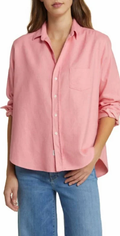 Relaxed Button-Up Shirt In Pink Herringbone