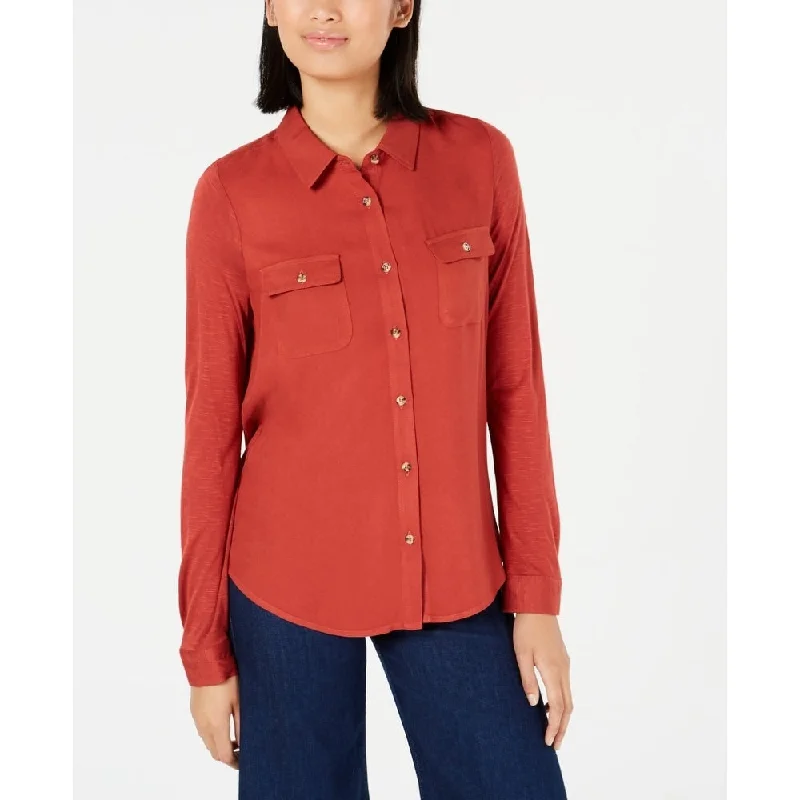 Ultra Flirt Junior's Mixed Media Utility Shirt Red Size X-Small