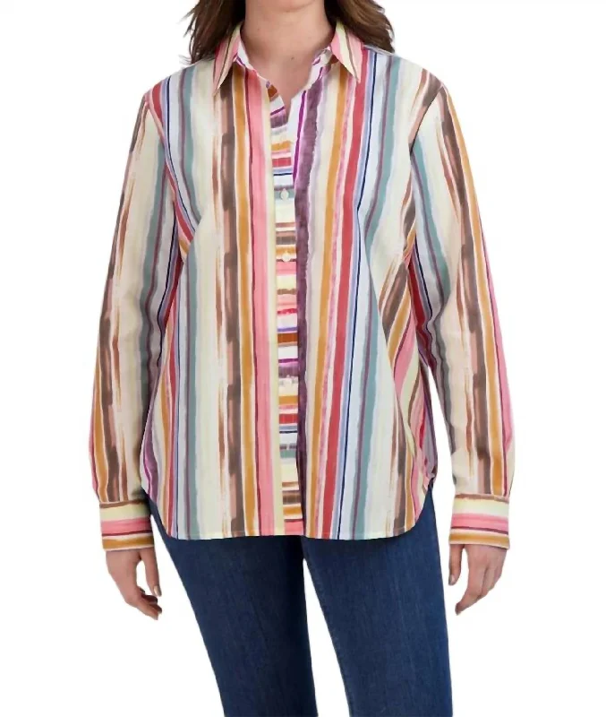 Women's Boyfriend Shirt In Multi Stripe