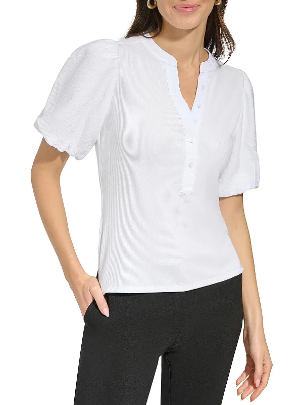 Womens Puff Sleeve Shirt Henley