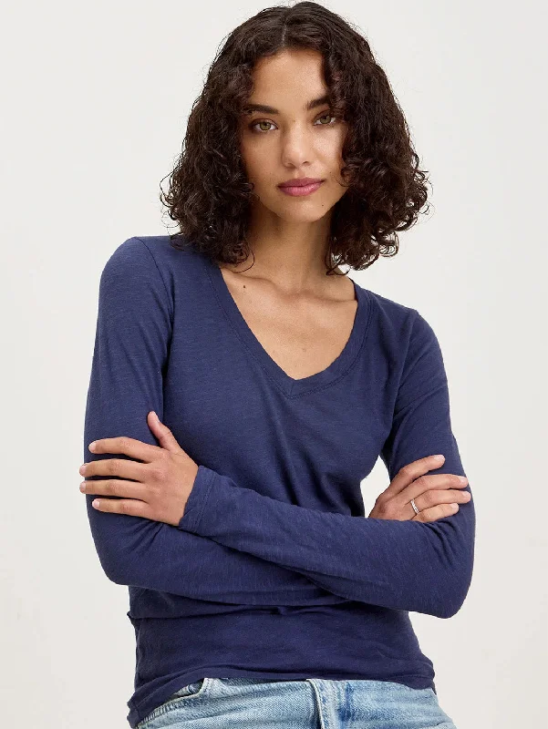 Blaire V-Neck Long Sleeve Tee - Bluechip