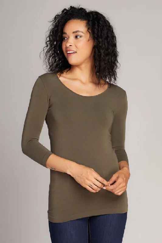 C'est Moi Bamboo 3/4 Sleeve T-Shirt (Olive)