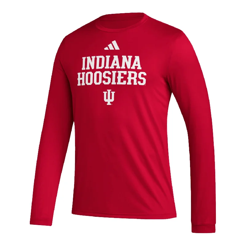 Indiana Hoosiers Adidas Pre-Game Wordmark Long Sleeve Crimson T-Shirt