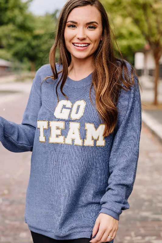 Go Team Navy Blue Varsity Corded Sweatshirt