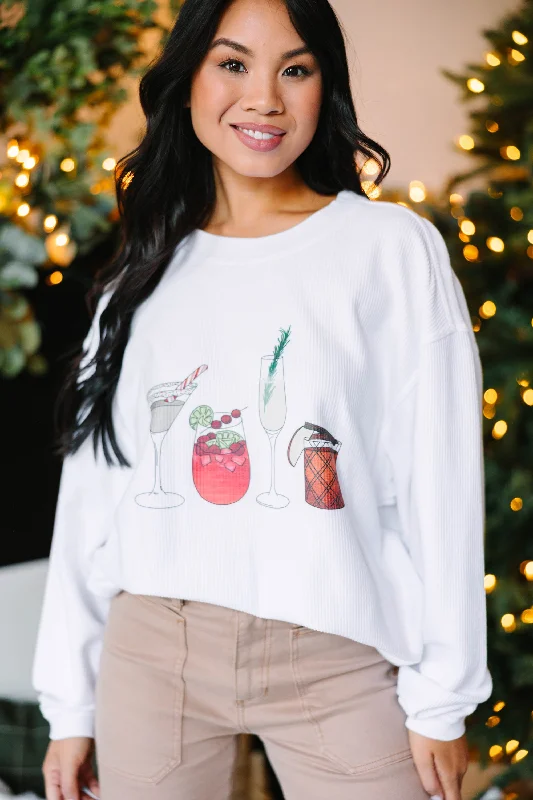 Holiday Spirits White Graphic Corded Sweatshirt