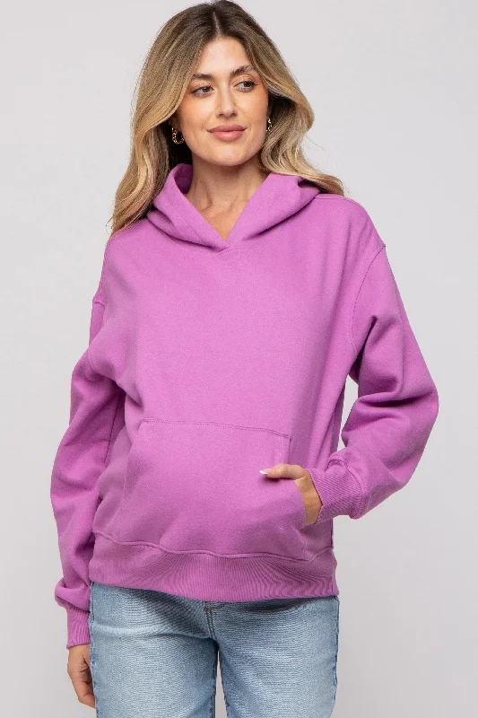 Lavender Front Pocket Hooded Fleece Maternity Sweatshirt