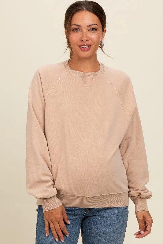 Light Taupe Vintage Wash Relaxed Fit Maternity Sweatshirt