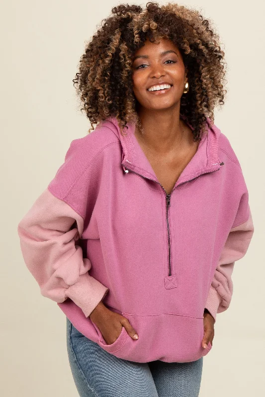 Mauve Colorblock Half Zip Hoodie