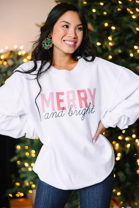 Merry & Bright White Graphic Corded Sweatshirt