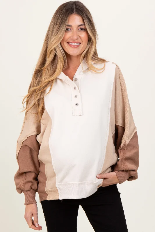 Mocha Colorblock Dolman Sleeve Maternity Hoodie