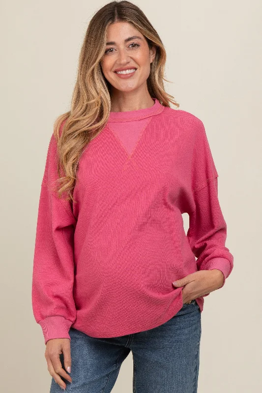 Pink Waffle Knit Maternity Sweatshirt