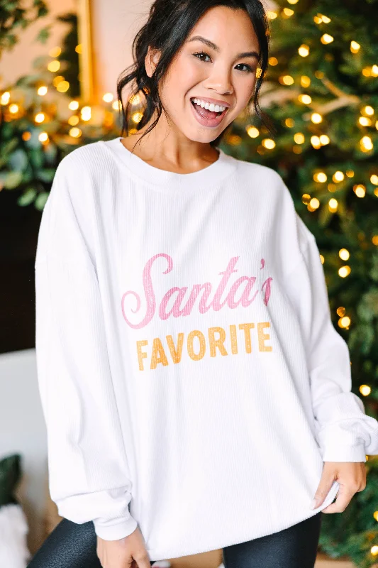 Santa's Favorite White Corded Graphic Sweatshirt