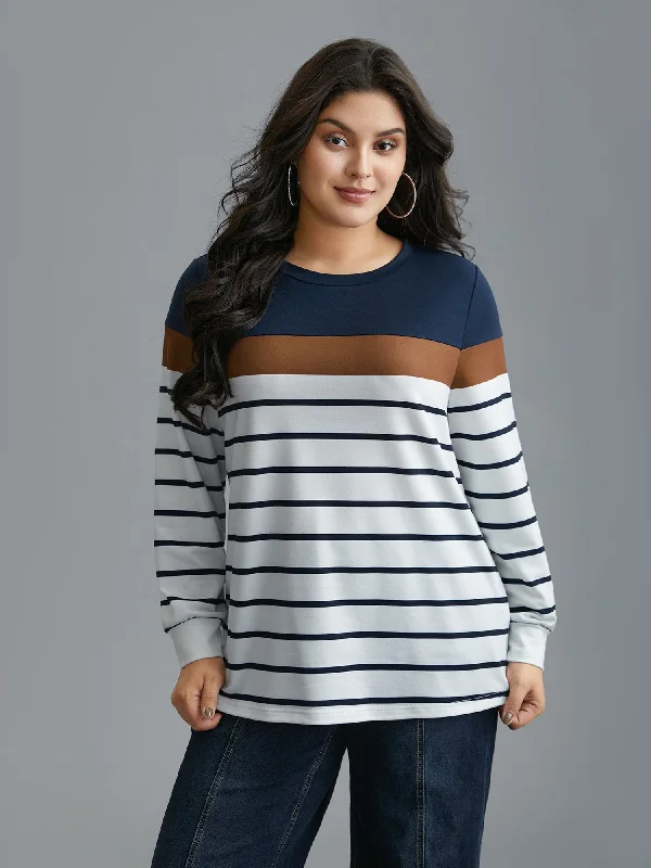 Striped Contrast Round Neck Sweatshirt