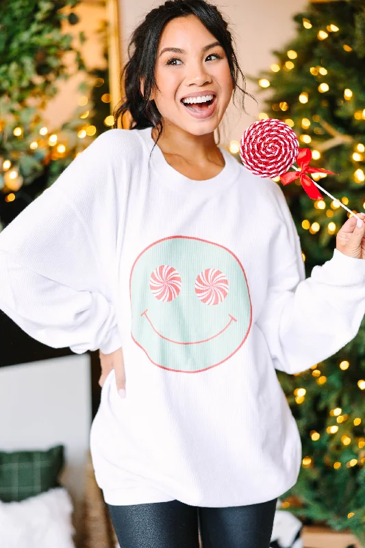 Sweet Smiles White Corded Graphic Sweatshirt