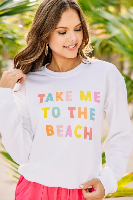 To The Beach White Graphic Sweatshirt