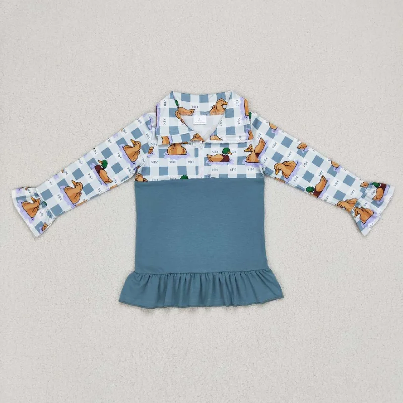 GT0308 girls blue duck print polo shirt