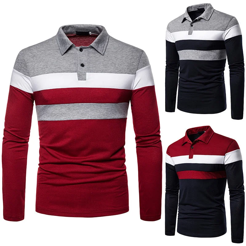 Mens Multicolor Long Sleeve Polo Shirt Casual Tops Blouse Pullover Basic T-Shirt