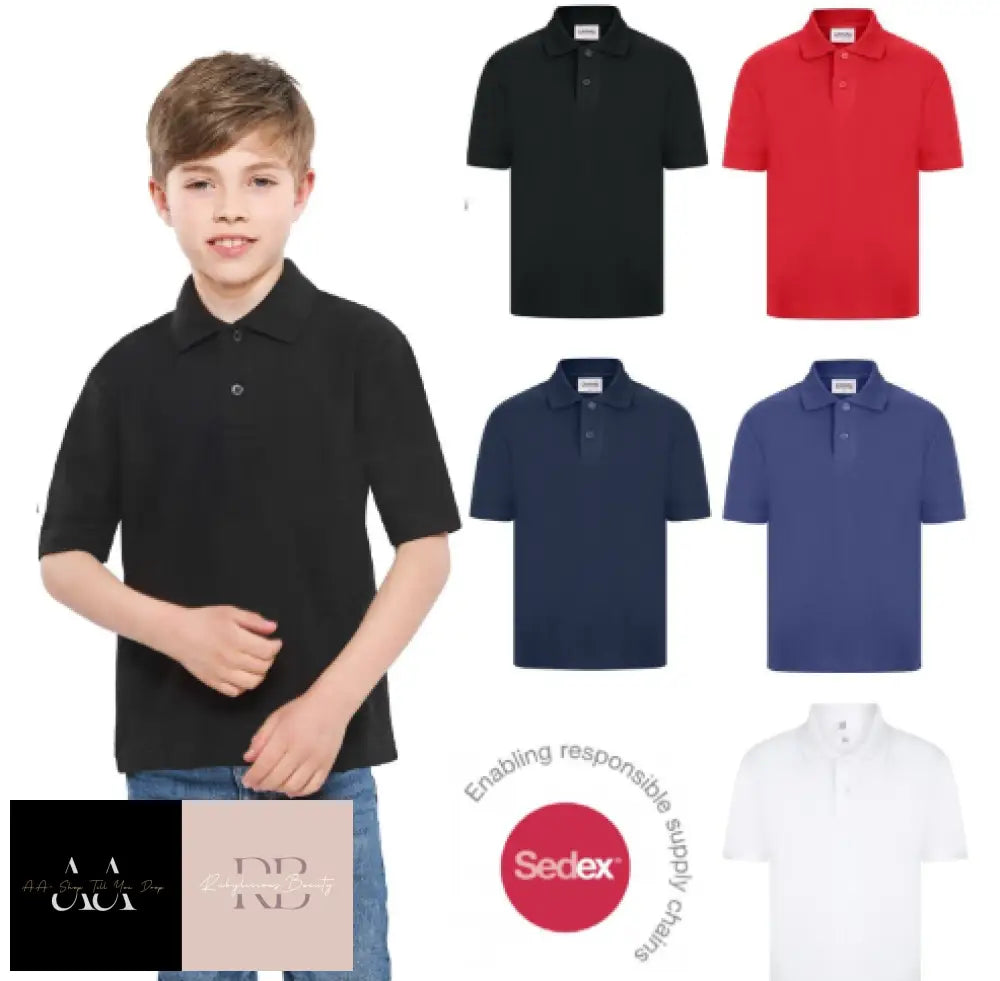 Childs Plain Short Sleeve Polo Shirt Neck 2 Button T-Shirt - Choices