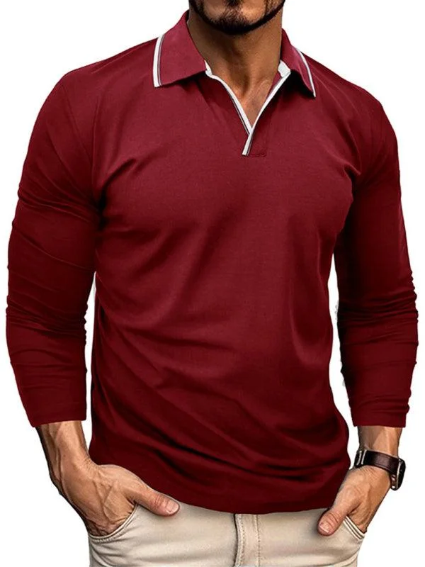 Men's Long-Sleeved V-Neck Lapel Polo Shirt