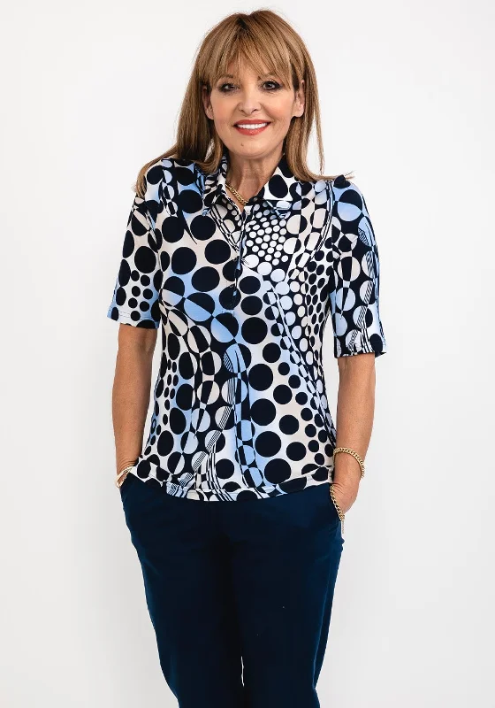 Barbara Lebek Circle Print Polo Shirt, Navy Multi