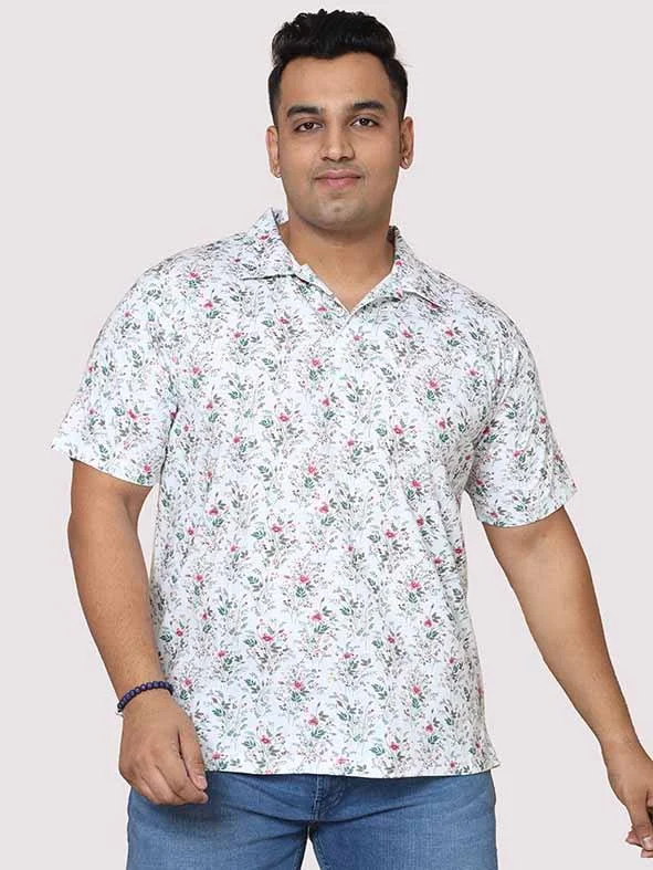 Men Plus Size Flora Bunch Digital Printed Polo Collar T-shirt