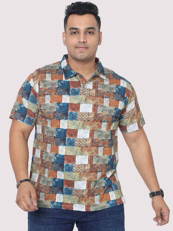 Men Plus Size Bricks Digital Printed Polo Collar T-shirt