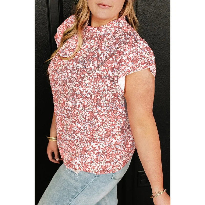 Jamie Plus Size Floral Print Ruffled Sleeve Frilled Neck Blouse