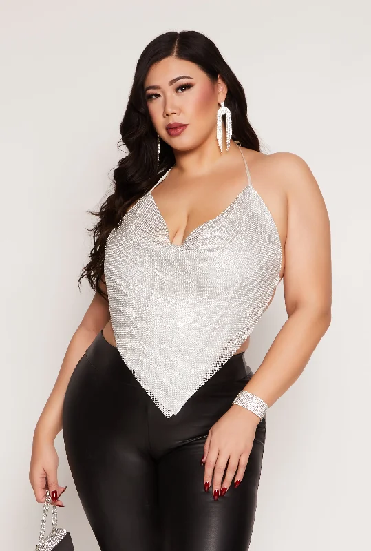 Plus Size Spoon Jeans Rhinestone Halter Top