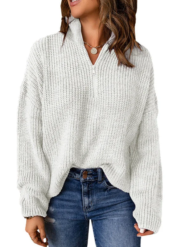 Cozy Waffle Knit Half Zip-Up Oversized Sweater