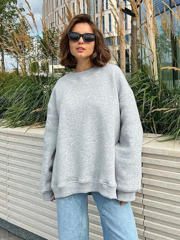 Everyday Lounge Wear Cozy Fleece Sweatshirt -  Oversized Slouchy Pullover