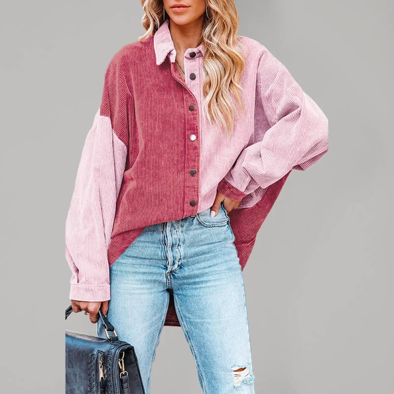 Patch Corduroy Oversized Shirt Jacket