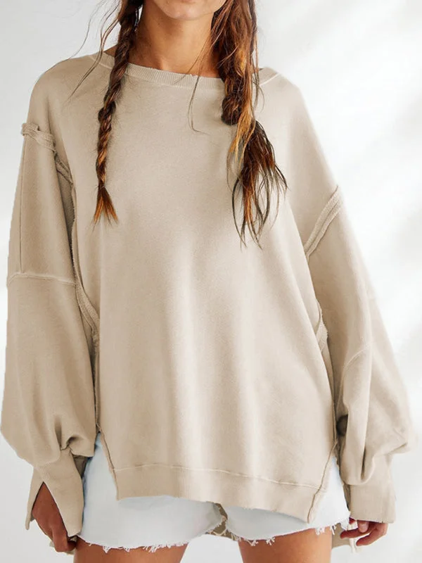 Solid Drop Shoulder Sweatshirt - Oversized Patchwork Pullover