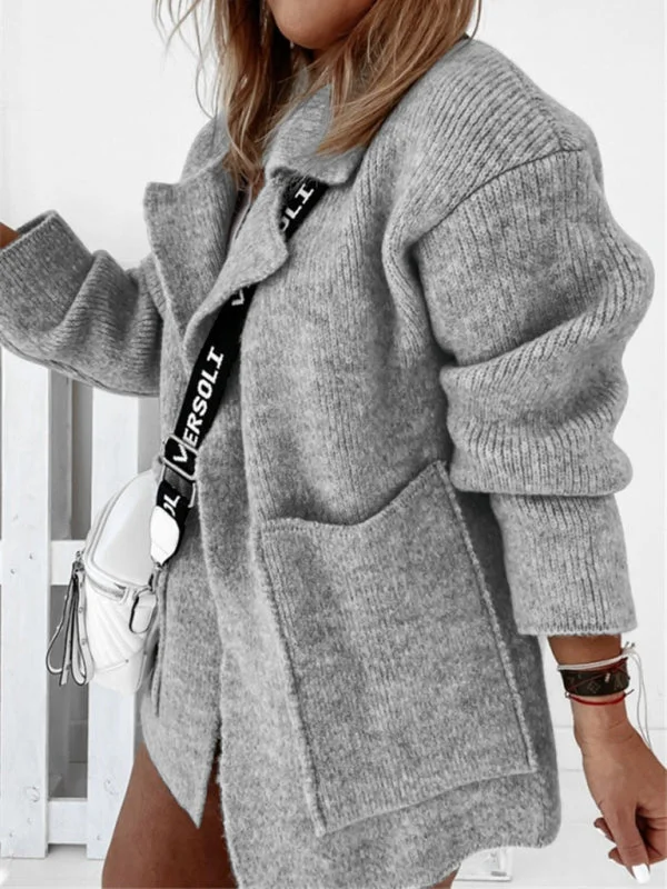 Winter Oversized Layering | Knitted Notch Lapel Open Front Cardigan